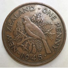 NEW ZEALAND 1945 . ONE 1 PENNY . ERROR . DIE CRACKS . PLANCHET FLAW